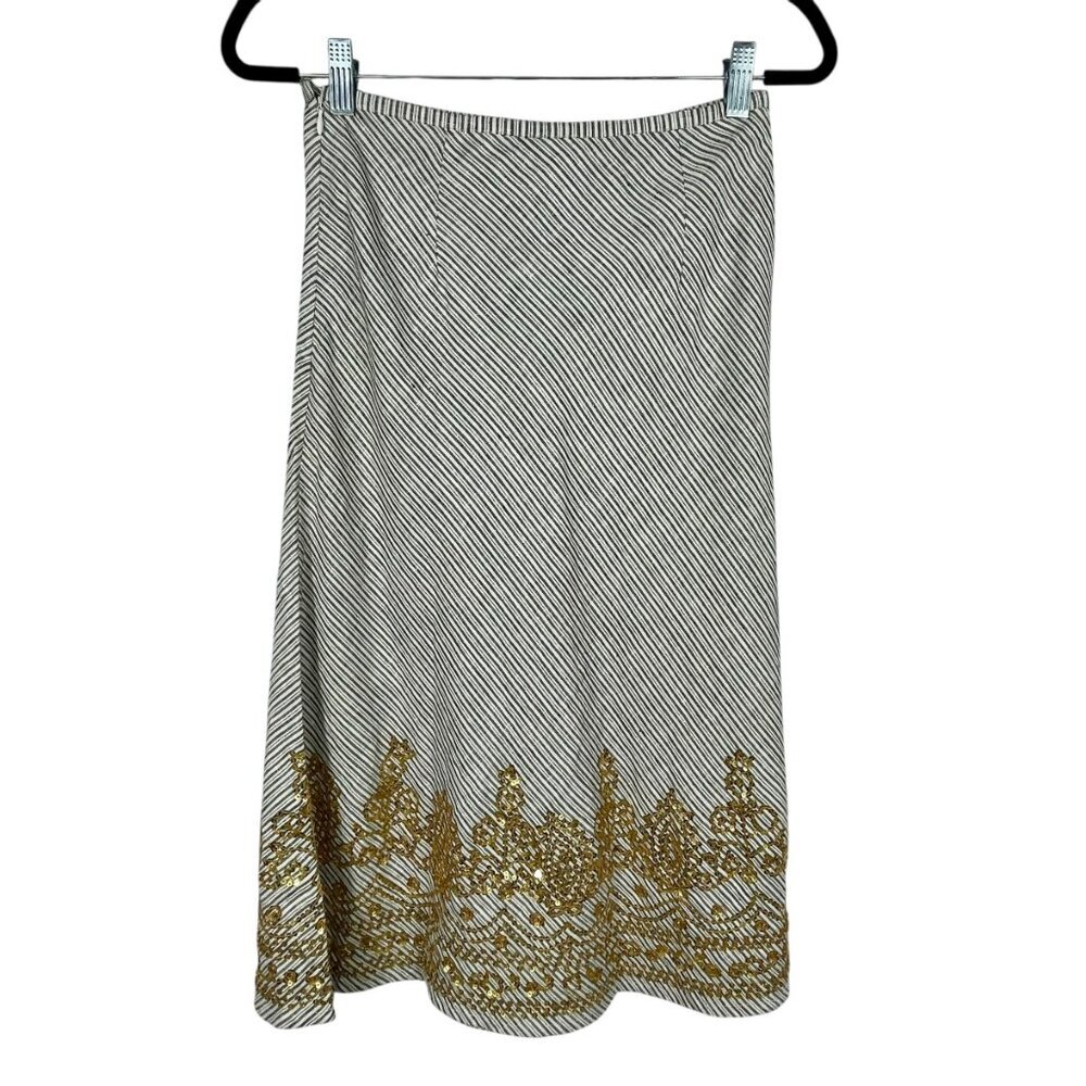 Mint 100% Linen Sequin Top Skirt Set Shell Buttons Size 10 - Picture 6 of 14